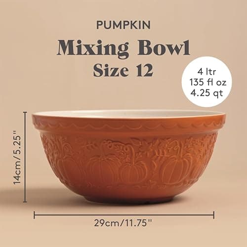 Mason Cash Harvest Pumpkin Mixing Bowl 4 Litre | Embossed Earthenware Baking Bowl Size 12 | Autumn Kitchen Prep Bowl for Dough, Cake Mix & Pastry | Dishwasher Safe thumbnail 3