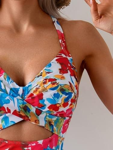 B2prity Women's Swim Dress Tummy Control One Piece Swimsuit with Skirt | Modest bathing suit with skirt,Slimming Swimdress,Adjustable Tie Back,Built-in Safety Brief,Push Up Non-removable Pads thumbnail 6