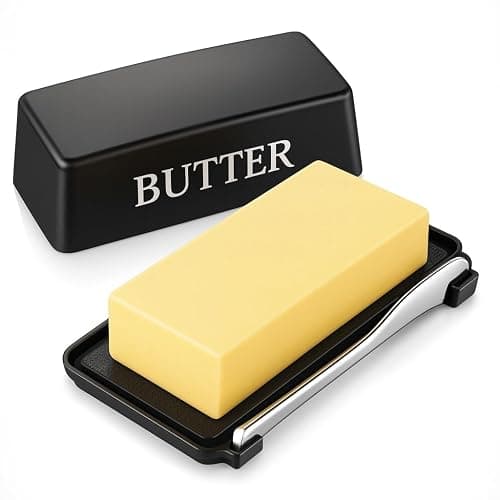 Butter Dish With Cover And Knife,Food Grade Plastic Butter Holder With Lid For Countertop,Black Dishwasher Safe Butter Storage Container - Image 1