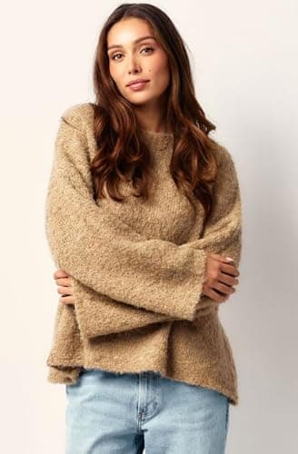 Almere Boucle Pullover Sweater, Womens Oversized Crewneck, Wool Blend Fall and Winter thumbnail 3