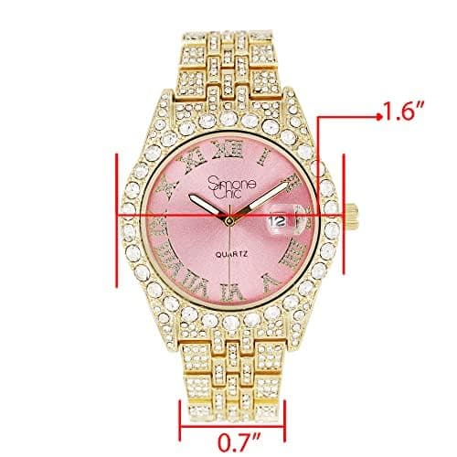 Simone Chic Fully Iced Out Diamond Watch for Women's w/Roman Numerals Easy Read Date and Colorful Dials- Designer Hip Hop Blinged Out Timepiece - ST10226RND-LA thumbnail 4