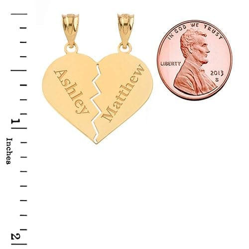 Certified 10k Yellow Gold Personalized Breakable Heart Charm Pendant Custom Engraved with Any Name thumbnail 2