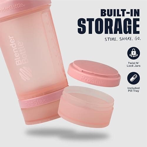 BlenderBottle Shaker Bottle with Pill Organizer and Storage for Protein Powder, Classic V2 ProStak System, 22-Ounce, Rose Pink thumbnail 3
