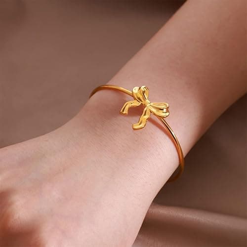 18K Gold Bow Bracelets for Women Silver Plated Ribbon Bow Tie Knot Bracelets Elegant Jewelry Gift for Women thumbnail 2