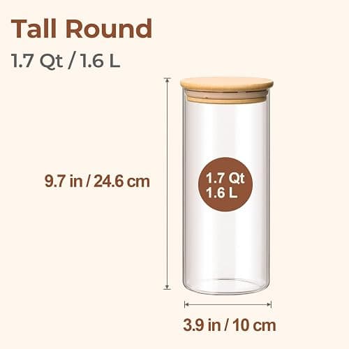 ComSaf 1.7 Qt Glass Storage Containers with Lids, Glass Jars with Lids, Clear Food Storage Jar, Round Canister Set of 3, Pantry Organizers for Pasta Flour Cookie Rice Tea Coffee Bean thumbnail 3