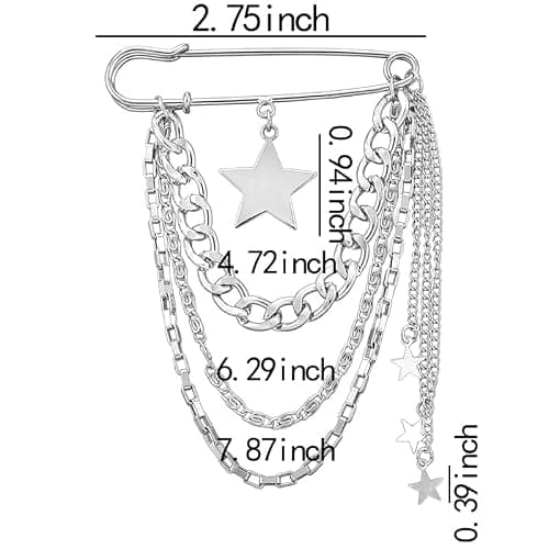 Safety Pin Brooch with Hanging Chains Charms Decorative Punk Gothic Collar Brooches Pins for Sweater Dress Skirt Tie Pins Emo Pins thumbnail 2