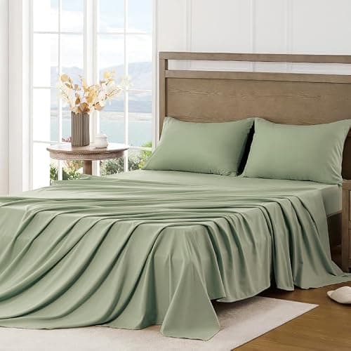 FreshCulture Queen Sheet Set - Ultra Soft Sheets for Queen Size Bed - Brushed Microfiber - Deep Pockets - Easy Care - Cooling & Breathable - 4 Pieces Hotel Luxury Queen Bed Sheets (Sage Green) - Image 1