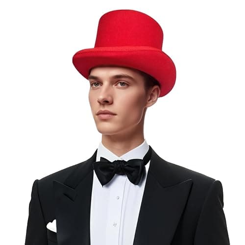 Punctualgood Wool Felt Top Hat Victorian Mad Hatter 6" Magic Hat Gentlemen Performing Jazz Caps Rock Hat for Men Women Gift thumbnail 7