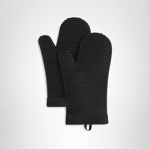 KITCHENAID Ribbed Soft Silicone Oven Mitt 2-Pack Set, Matte Black, 7.5"x13" thumbnail 4