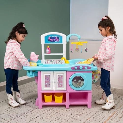 World Tech Toys Peppa Pig Baby Evie Playset – 8" Plush, Pink Nursery Station, High Chair, Play Washing Machine - Role-Play Playset - Ages 3+ thumbnail 2