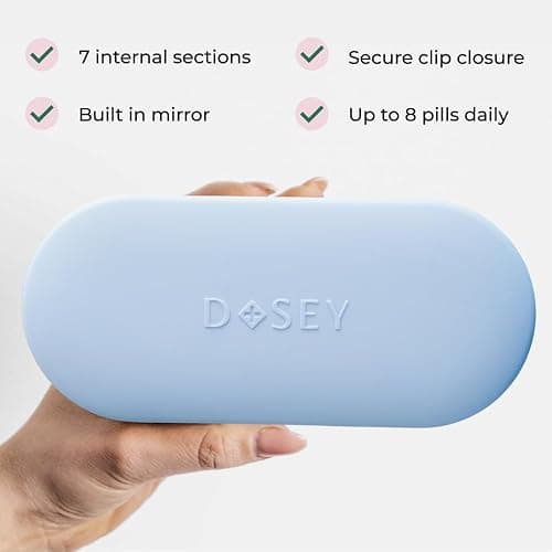 Dosey 7 Day Pill Compact Travel Pill Organizer - Pill Case with 7 Pill Compartments for Medicine Storage & Protection – Stylish & Elegant Medication Organizer with Mirror (Blue) thumbnail 3