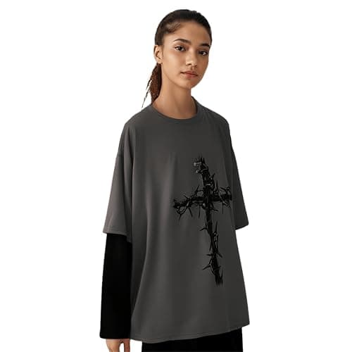 Aobiono Men Women Gothic Shirt Y2K Emo Grunge Alt Vintage Long Sleeve Top Tee Dark Academia Harajuku Cross Sweatshirt Clothes thumbnail 4