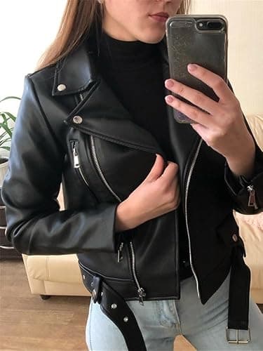 Manteau Femmes Veste Cuir Zipper Veste Courte Cuir Moto Biker Blazer Vintage Manches Longues Couleur Unie Mode Blousons Fermeture éclair Femme Grande Taille Veste Cuir Printemp Automne thumbnail 2