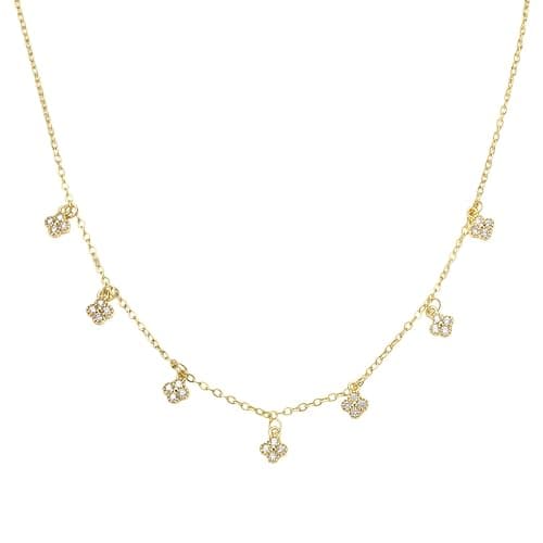 Dainty 18K Gold Plated Cubic Zirconia Clover Pendant Necklace for Women | Lucky Four Leaf Clover Design, Sparkly CZ Accent, Adjustable Chain Length, Waterproof Non-Tarnish, Ideal Gift Choice - Image 1