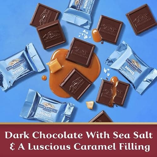 GHIRARDELLI Premium Chocolate Assortment - Milk, Dark, Sea Salt, Caramel and 60% Cacao Squares, 23.8 oz Bag thumbnail 5