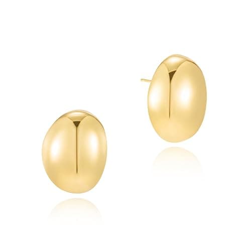 HANLI Chunky Earrings - 14K Gold Plated Statement Knot Geometric Oval Dainty Earrings for Women Hypoallergenic Trendy Jewelry thumbnail 8