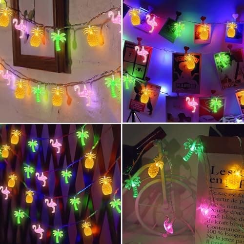 Olixmlya 30 LED [ 8 Modes & Timer ] 16Ft Summer Tropical Beach Hawaiian String Lights Tropical Flamingo Pineapple Palm Tree Fairy Lights Battery Operated for Party Beach Pool Christmas Decor thumbnail 3