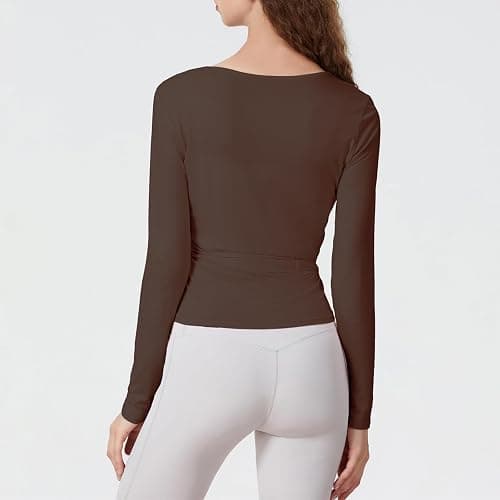 Women Wrap Top Long Sleeve Deep V Neck Cross Tie Workout Ballet Pilates Yoga Shirt thumbnail 3