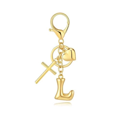 Initial Bag Charms Keychains Women, Cross Cute Heart Letter Key Chain Purse Backpack Handbags Keychain Christian Easter Gift - Image 1