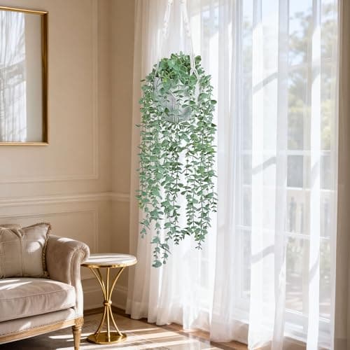 DREAMLOOM Fake Hanging Plants with Pot, Artificial Eucalyptus Hanging Plants with Macrame Hanger for Indoor Decor, Fake Hanging Vines Faux Greenery for Home Kitchen Office thumbnail 2
