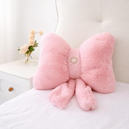 Pink Bow Pillow 12x9 Inch, Cute Plush Accent Pillow, Coquette Room Decor | 3D Bow Design; Soft Plush Material Decorative Accent Pillow; Back Strap with Snap Closure Coquette Room Decor for Teen Girls thumbnail 5