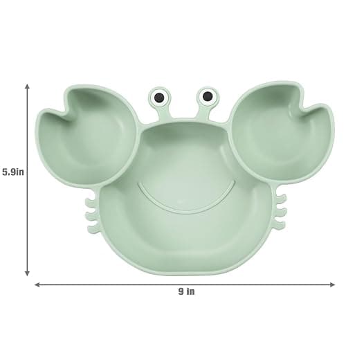 PandaEar 2 Pack Silicone Suction Plates for Toddlers Baby with 4 Spoons Self Feeding, Divided Unbreakable Toddler Plates with Suction, Baby Plates and Utensils Set, Baby Dishes, Green Crab & Pink Bee thumbnail 2