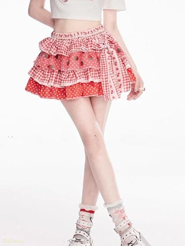 Xojbzoo Women's Lolita Mini Skirt Sweet Y2K Floral Print with Ruffles & Bow Chiffon Pink Cake Skirt thumbnail 3