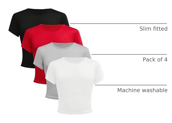 RoseSeek Girl's 4 Pack Slim Fit Crop Tops Short Sleeve Crewneck Summer Shirts Tops Basic Layer Tees thumbnail 4