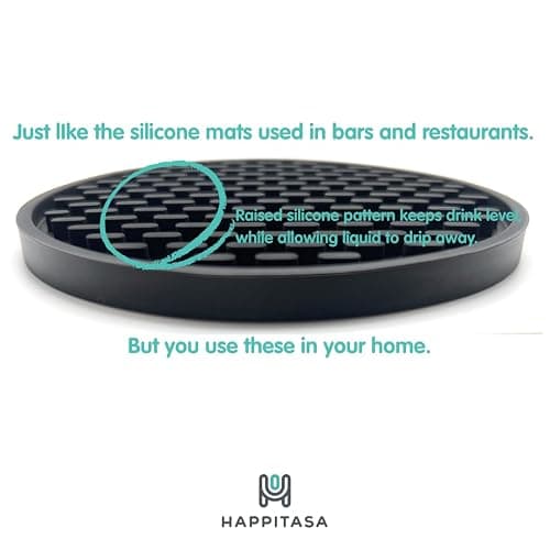 Happitasa 4.25 Inch Bar Mat Style Silicone Beverage Coasters, Set of 6 with Holder (Black) thumbnail 4