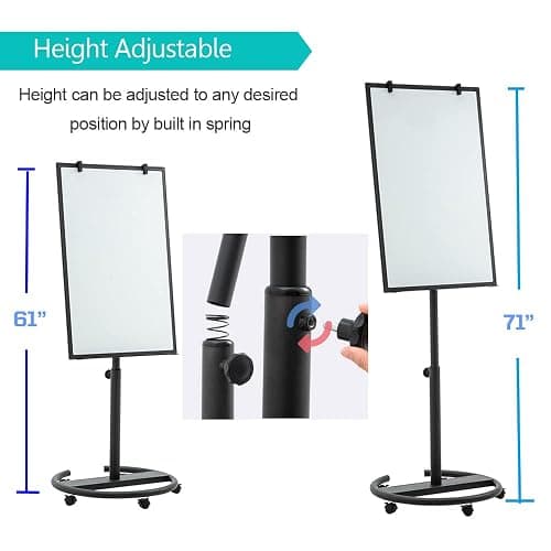 DexBoard Black Mobile Whiteboard on Wheels 36 x 24 Inch-Rolling Magnetic Dry Erase Easel Board with Flipchart Paper Pad-Height Adjustable Standing Board for Meetings, Classes, Training, Workshops thumbnail 3