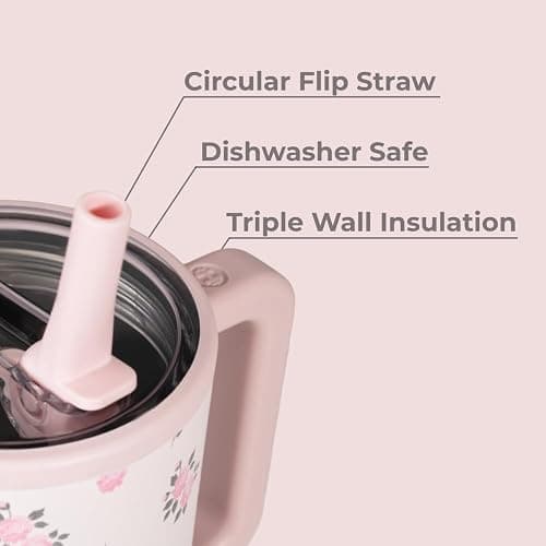 HydroJug Traveler - 20 oz Water Bottle with Handle & Flip Straw - Fits in Cup Holder, Leak Resistant Tumbler-Reusable Insulated Stainless Steel & Rubber Base - Gifts for Women & Men, Wildrose thumbnail 4
