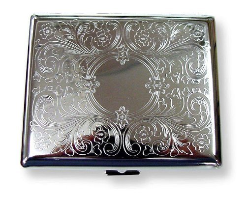 Etched Cigarette Case Victorian Style Metal Holder for Regular, King and 100's Size (Etched Silver) RFID thumbnail 5