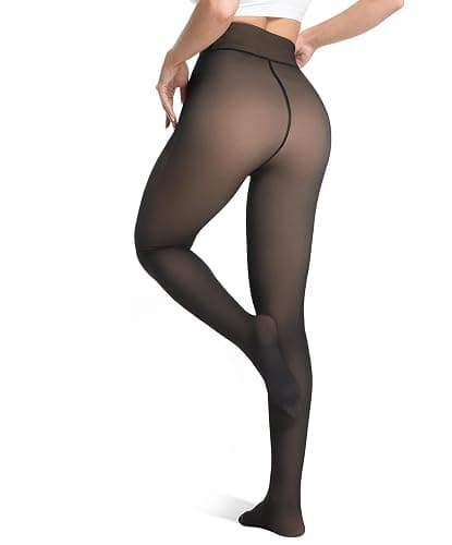 Unesmaro Women's Thermal Fleece Lined Tights, Translucent Skin Tone Pantyhose Style Leggings for Winter Warmth - Image 1