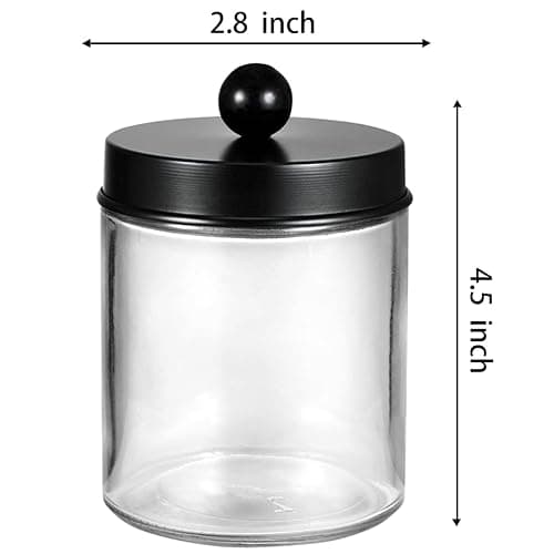 Amolliar 4 Pack Apothecary Jars Bathroom Vanity Storage Organizer Set -Countertop Canister with Stainless Steel Lids &Cute Stickers - Qtip Dispenser Holder for Qtips,Cotton Swabs,Makeup Sponges(Black) thumbnail 3