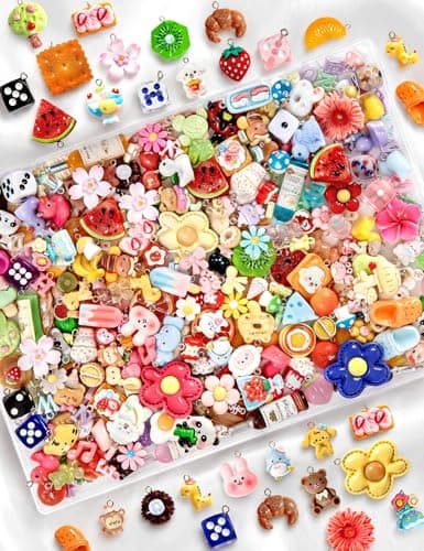 RQAYE 80pcs DIY Cute charms for bracelets Resin Charms for DIY Keychain & Jewelry Making – Mini Fruit,Candy,& Animal Style Charm for Crafts thumbnail 6