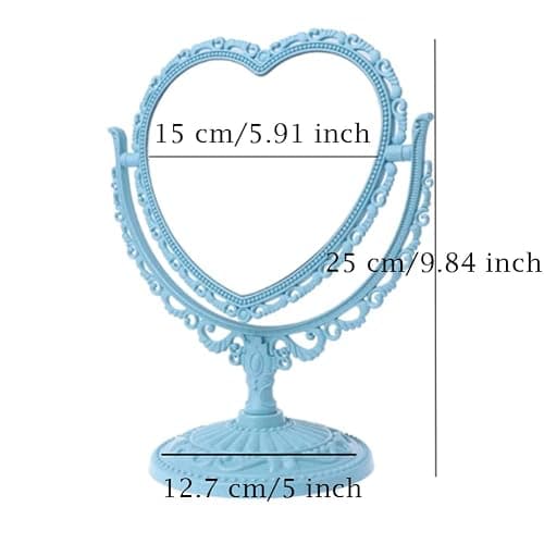 AKOAK Heart-Shaped Cosmetic Mirror - Plastic, Double-Sided, Rotatable, Lightweight - Bathroom & Bedroom Mirror (Blue) thumbnail 3