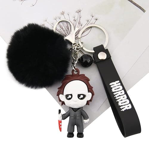 Halloween Skull Keychain Horror Movie Key Rings with Plush & Small Bell ﻿ thumbnail 2