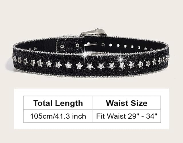 TYHOTULY Women Bling Rhinestone Belt Y2k Vintage Punk Goth Embossed Buckle Cowgirl Cowboy Western Star Belt Jeans Accessories thumbnail 4