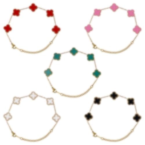 Neikafan 5 PCS Clover Bracelet Lucky Four Leaf Clover Bracelets Exquisite Simple Design Lucky Leaf Friendship Bracelets for Women Girls - Image 1
