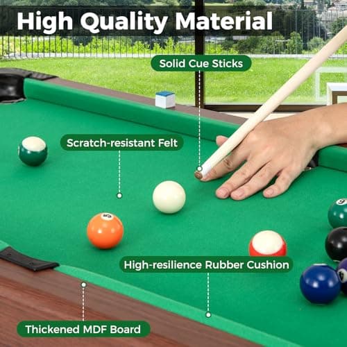 GYMAX Pool Table, 48 Inch Wooden Billiard Tables with 16 Balls, 2 Cue Sticks, 2 Chalks and Brush, Snooker Table Mini Pool Table for Kids, Family, Party (Green) thumbnail 2