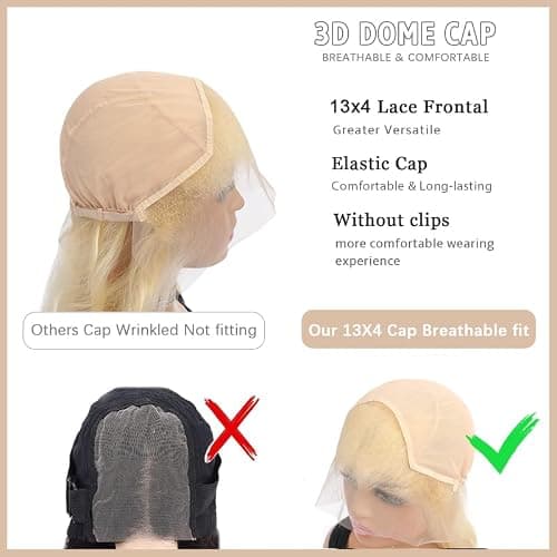 EINbeauty Pre-sewn 13x4 Frontal HD Lace with Elastic Cap – Body Wave Human Hair Frontal with Baby Hair, Bleach & Dye Friendly, Beginner Friendly 14 Inch 613 Blonde thumbnail 6