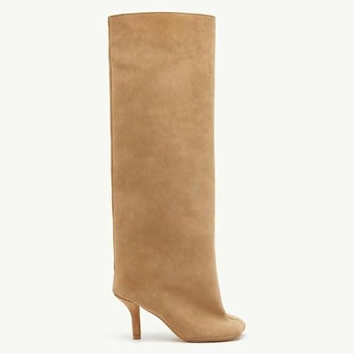 Women's Knee High Boots Nude Suede Wide Calf Stiletto Long Boots Pull On High Heel Riding Boots Fahion Dress Fall Tall Boots thumbnail 7