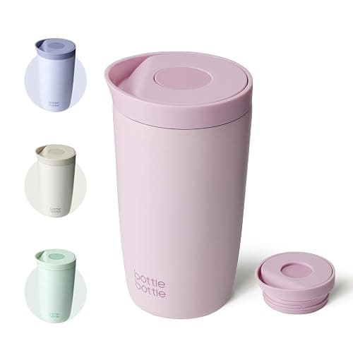 Insulated Travel Mug 350ml Stainless Steel Office Coffee Cup with Push Button Lid Keeps Cold and Hot for 8 Hours (Pink) - Image 1