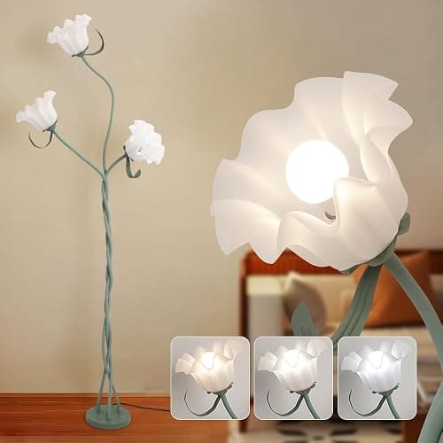YLTLINK Green Flower Floor Lamp for Living Room,3 Light Floor Lamp,Lotus Floorlamp,Vintage Tall Standing Lamp,Modern Decor Floor Light for Bedroom,Office,Girl's Room,Pretty Cute Lily Lamp thumbnail 3