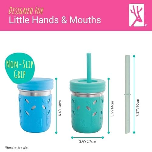 Elk and Friends 10oz Stainless Steel Kids + Toddler Drinking Cups | The Original Mason Jar with Sleeves + Lids | Silicone Straws | Smoothies | Storage Jar | Spill Resistant | Dishwasher Safe | 4 Pack thumbnail 2