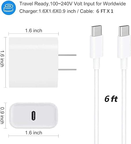 USB C Fast Charger for Apple iPad Pro 13/12.9/11 in 2025-2018,iPad 11th(A16),iPad Air 5th/Mini 7th,iPhone 17/16/15 Series,USB C Charger Fast Charging Adapter Wall Block with 6FT USBC to C Cable Cord thumbnail 5