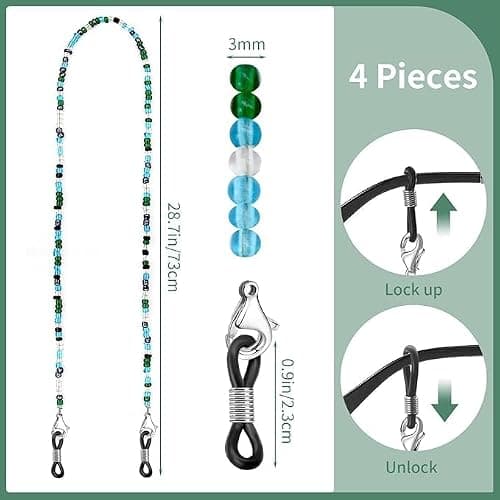 BILIONE 4Pcs Beaded Eyeglass Chains for Women & Girls, Sunglass Holder Strap Around Neck, Acrylic Glasses Hanger Keeper thumbnail 2