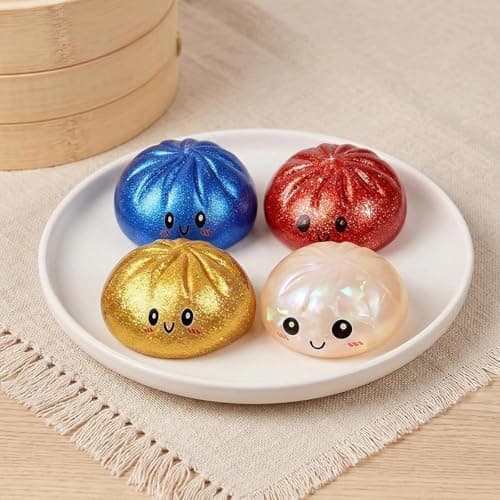 4Pcs Giant Dumpling Squishy, Dumpling Squeeze Toy,Giant Dumplings Glitter Box, Colorful Sensory Toys Stress Relief Ball, Squishy Toy with Steamer Box, Soft Squeeze Decompression Dough thumbnail 2