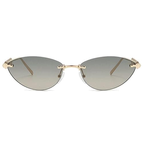 willochra Trendy Rimless Cat Eye Metal Sunglasses Vintage Small Oval Outdoor Eyewear UV400 Protection for Women Men thumbnail 3