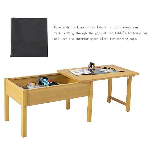 BIRASIL Wooden Kids Sensory Tables with Folding Lid, Activity Table for Children, Elevated Play Tables with Storage for Indoor Outdoor, Yellow thumbnail 5